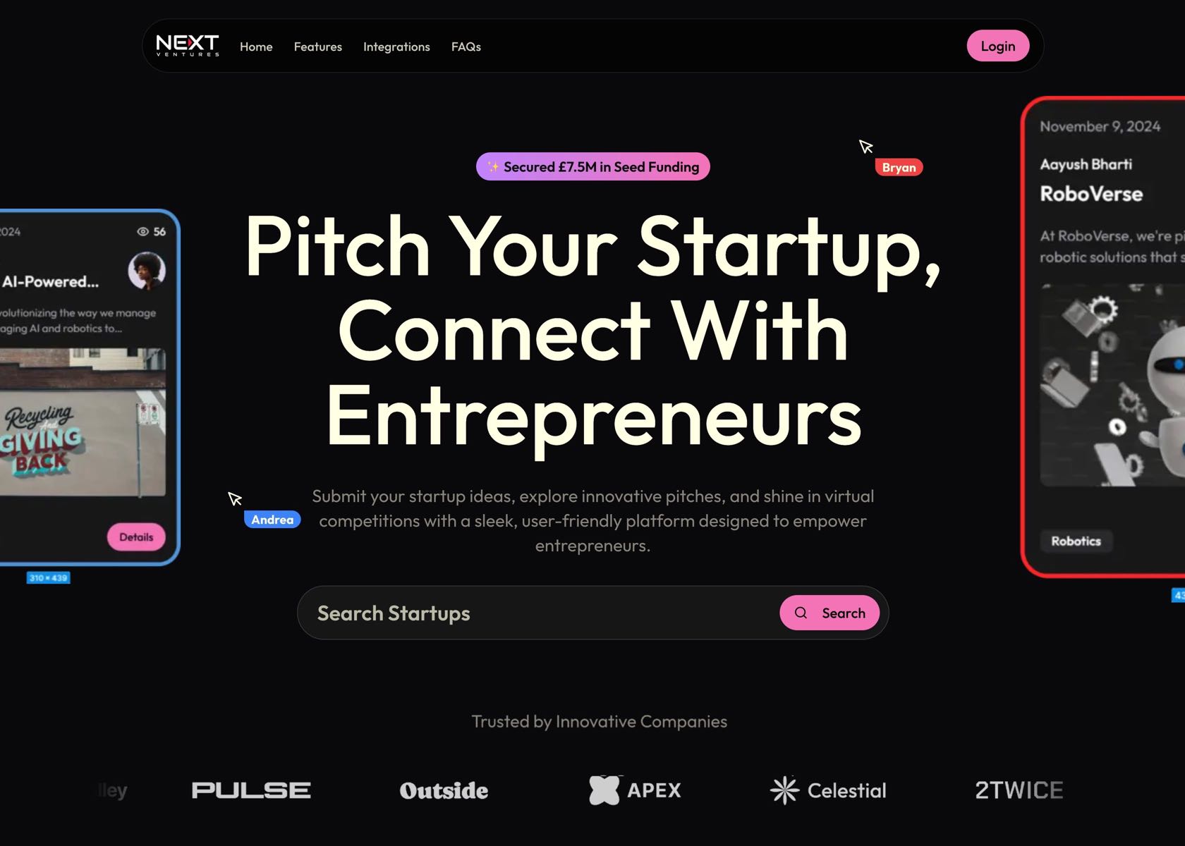 Next Venture feed page
